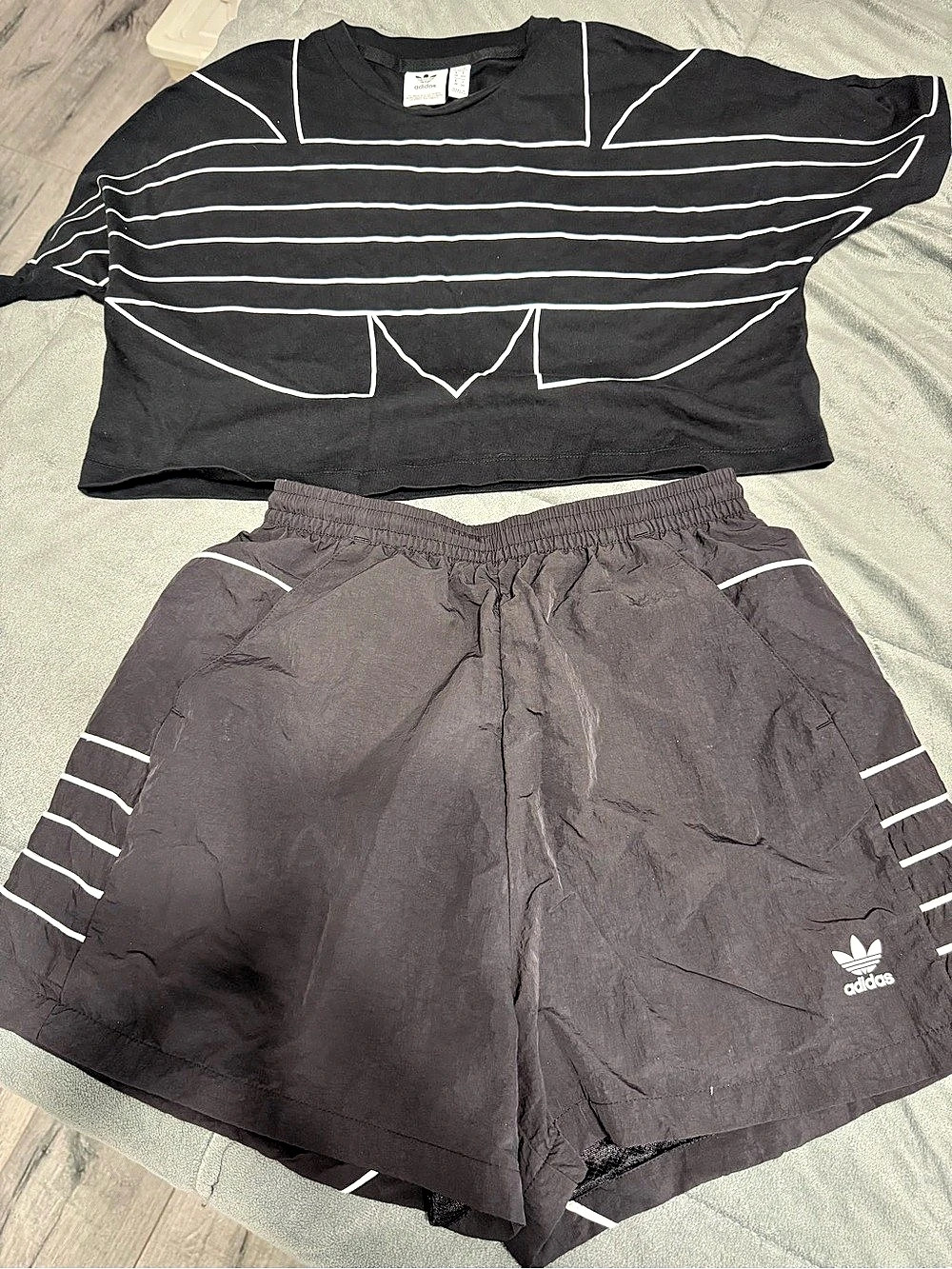 adidas Striped Athletic Shorts Set in Black & Gray